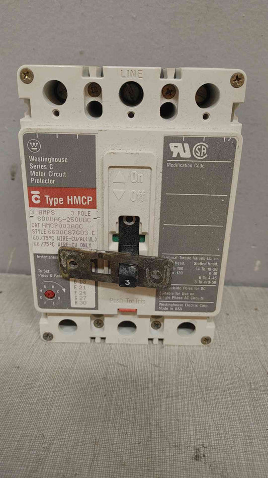 Westinghouse Series C HMCP 3-Pole 3-Amp Motor Circuit Protector