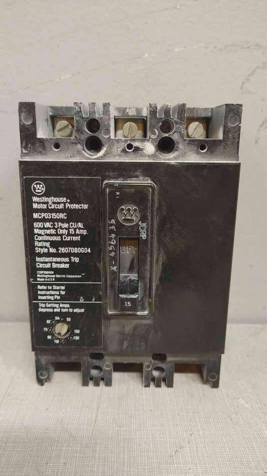Westinghouse 3 Pole Circuit Breaker 15A 600VAC MCP03150RC (109390)