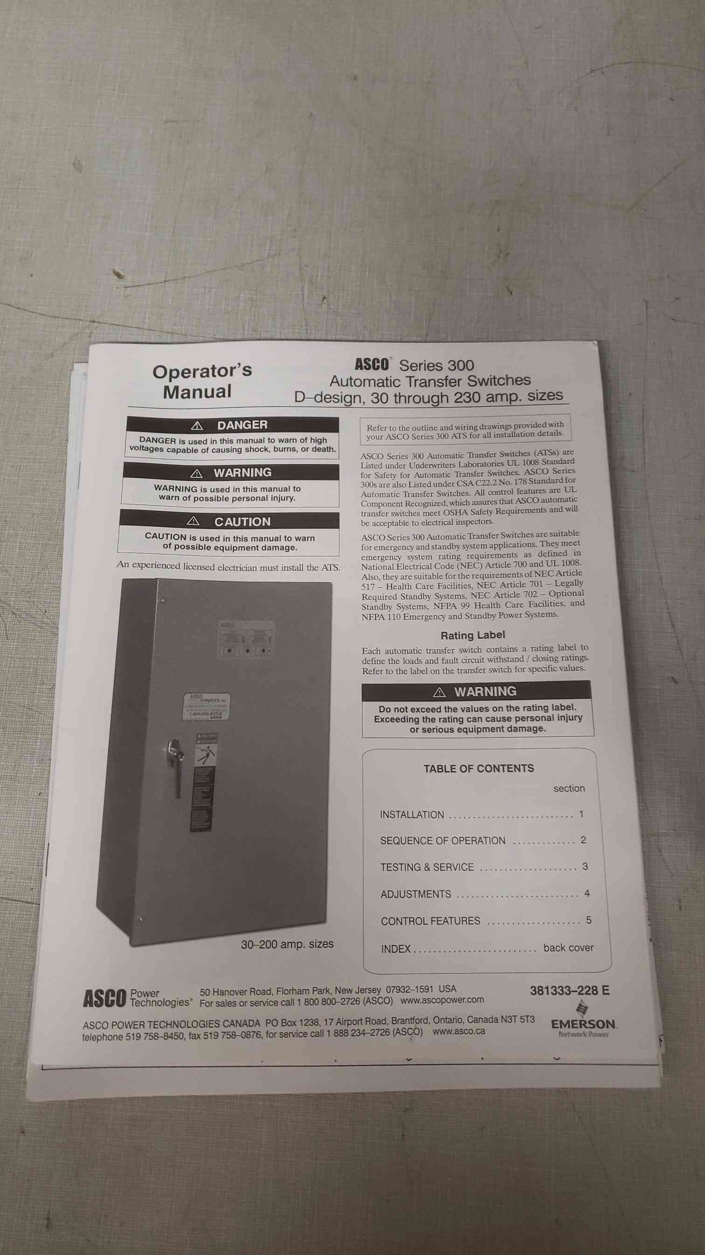 ASCO Series 300 3PH 104A 480V ATS D00300B30104N10C Automatic Transfer Switch (SKU: 109559)