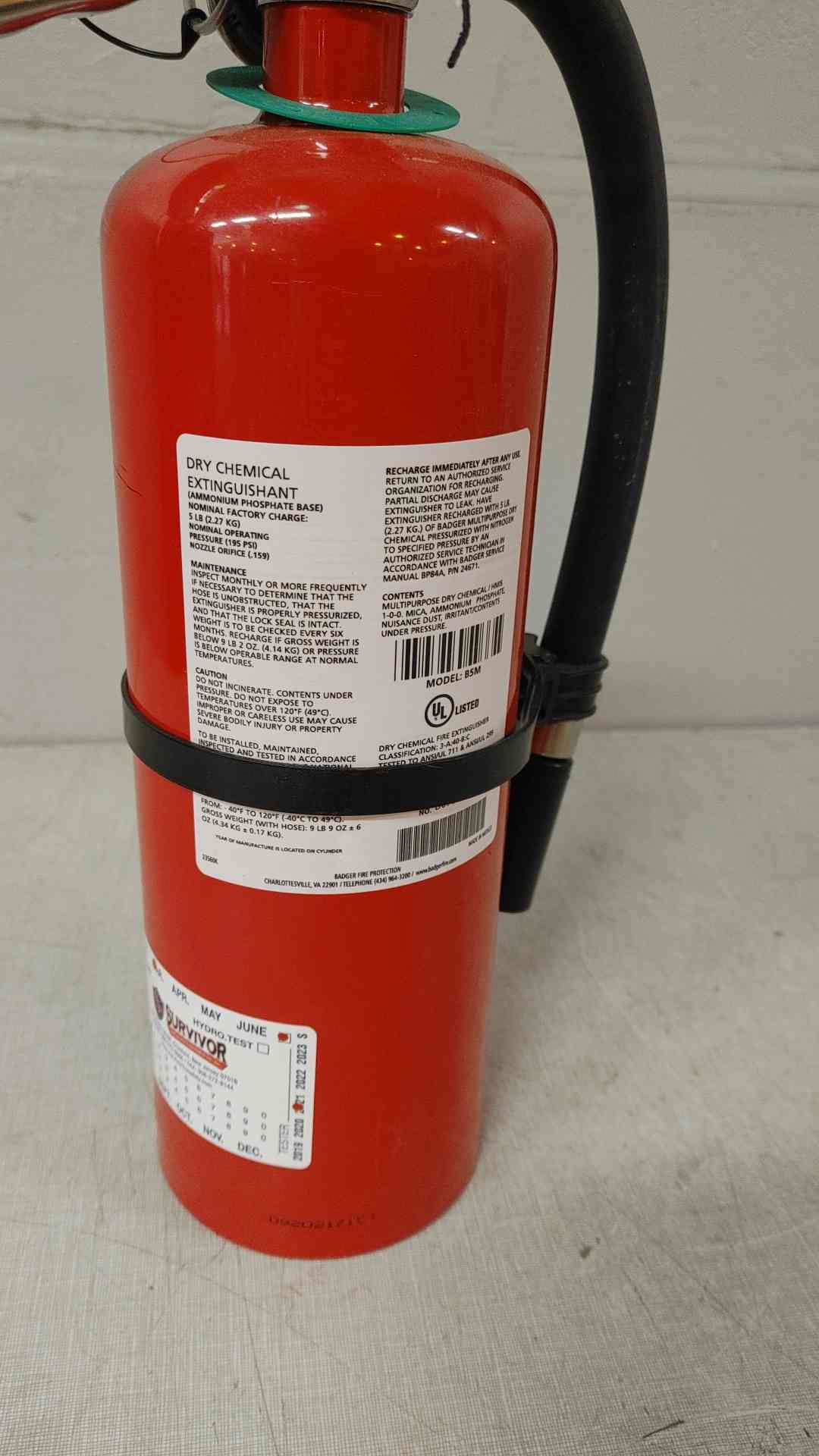 Badger ABC Dry Chemical Fire Extinguisher B5M Out of Service (SKU: 109895)