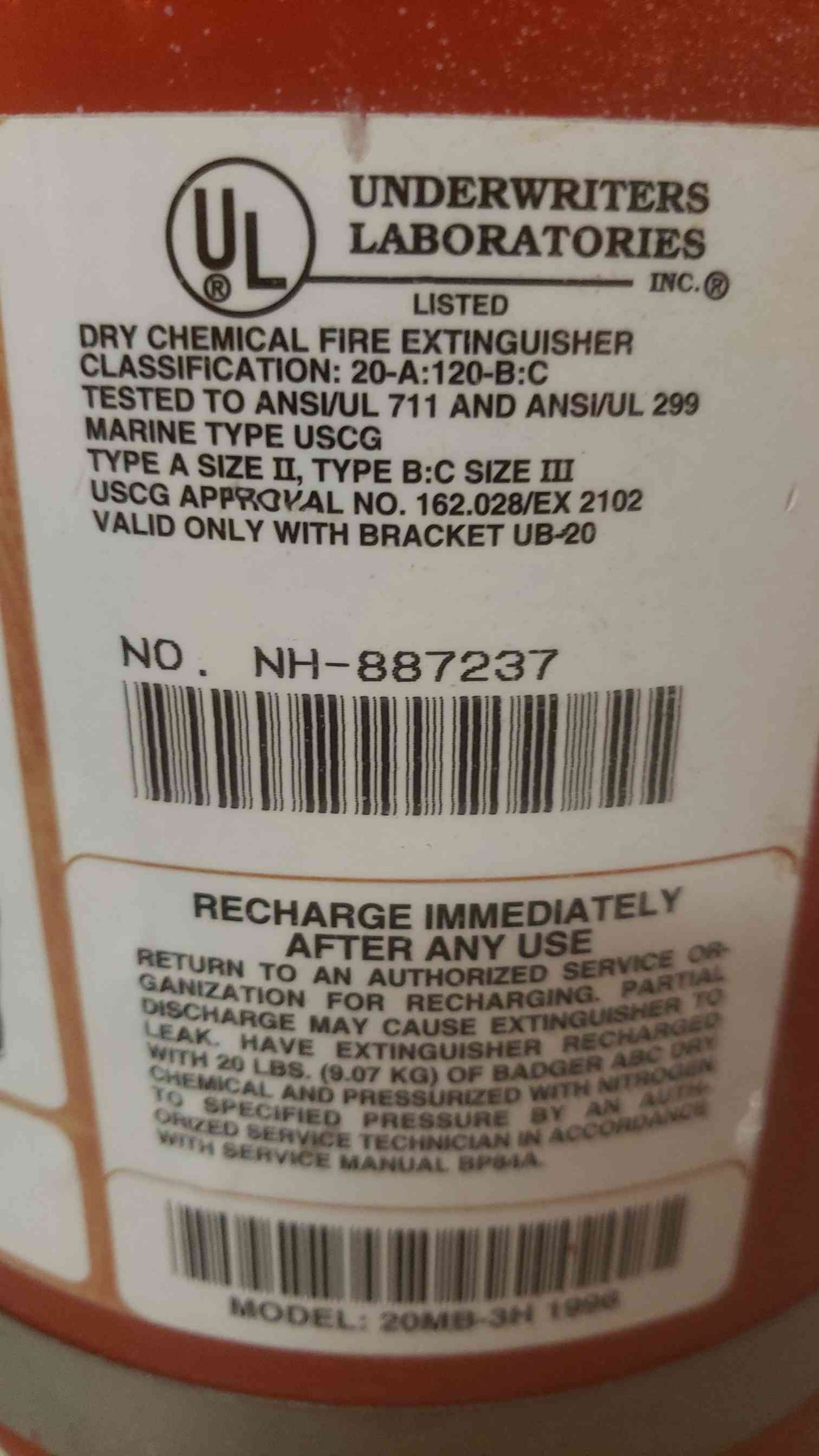 Badger Dry Chemical Fire Extinguisher 20MB-3H Out of Service (SKU: 109901)
