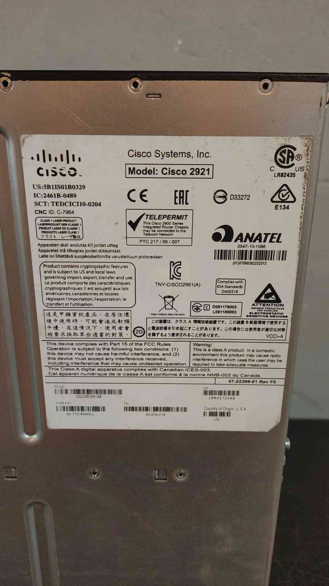 Cisco 2921 Integrated Service Router (SKU: 110145)