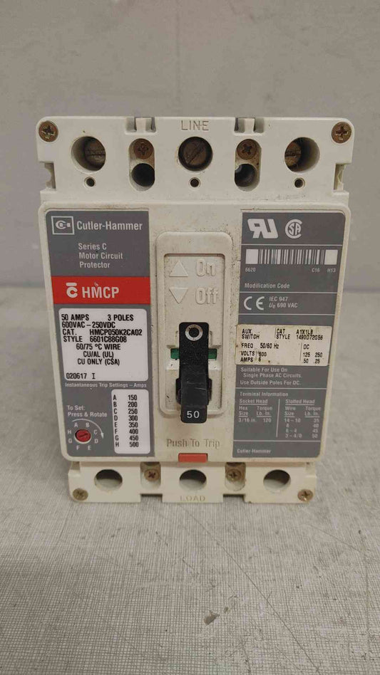 Cutler-Hammer Series C Motor Circuit Protector 50A 3 POLE 600V HMCP050K2CA02 (SKU: 110224)