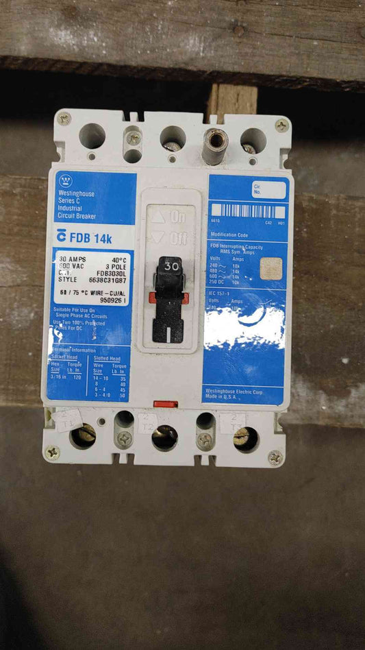 Westinghouse Series C Industrial Breaker 30A 3POLES 600V (SKU: 110229)