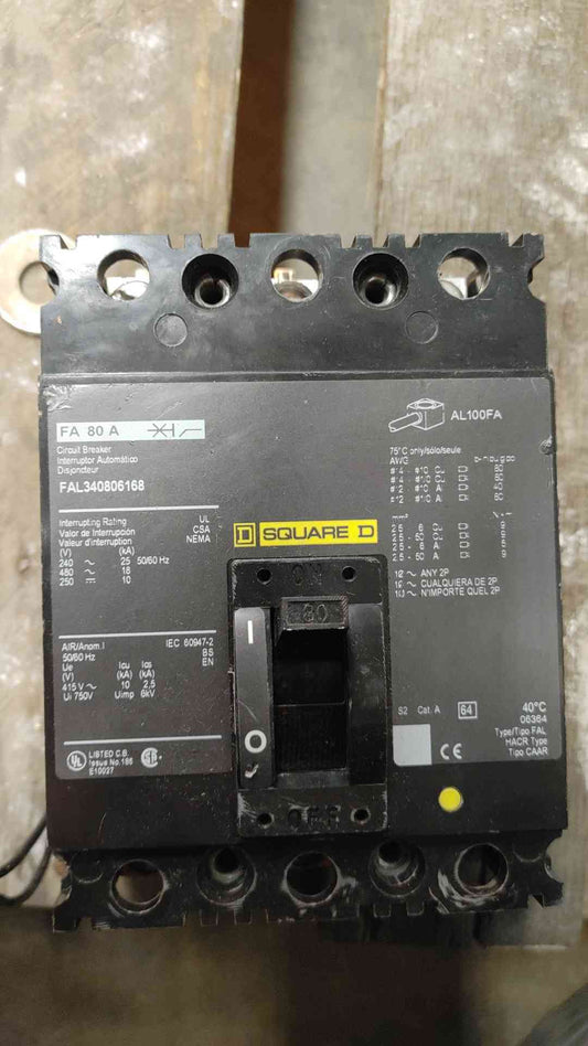 Square D Circuit Breaker FAL340806168 80A 3POLES 480V (SKU: 110243)