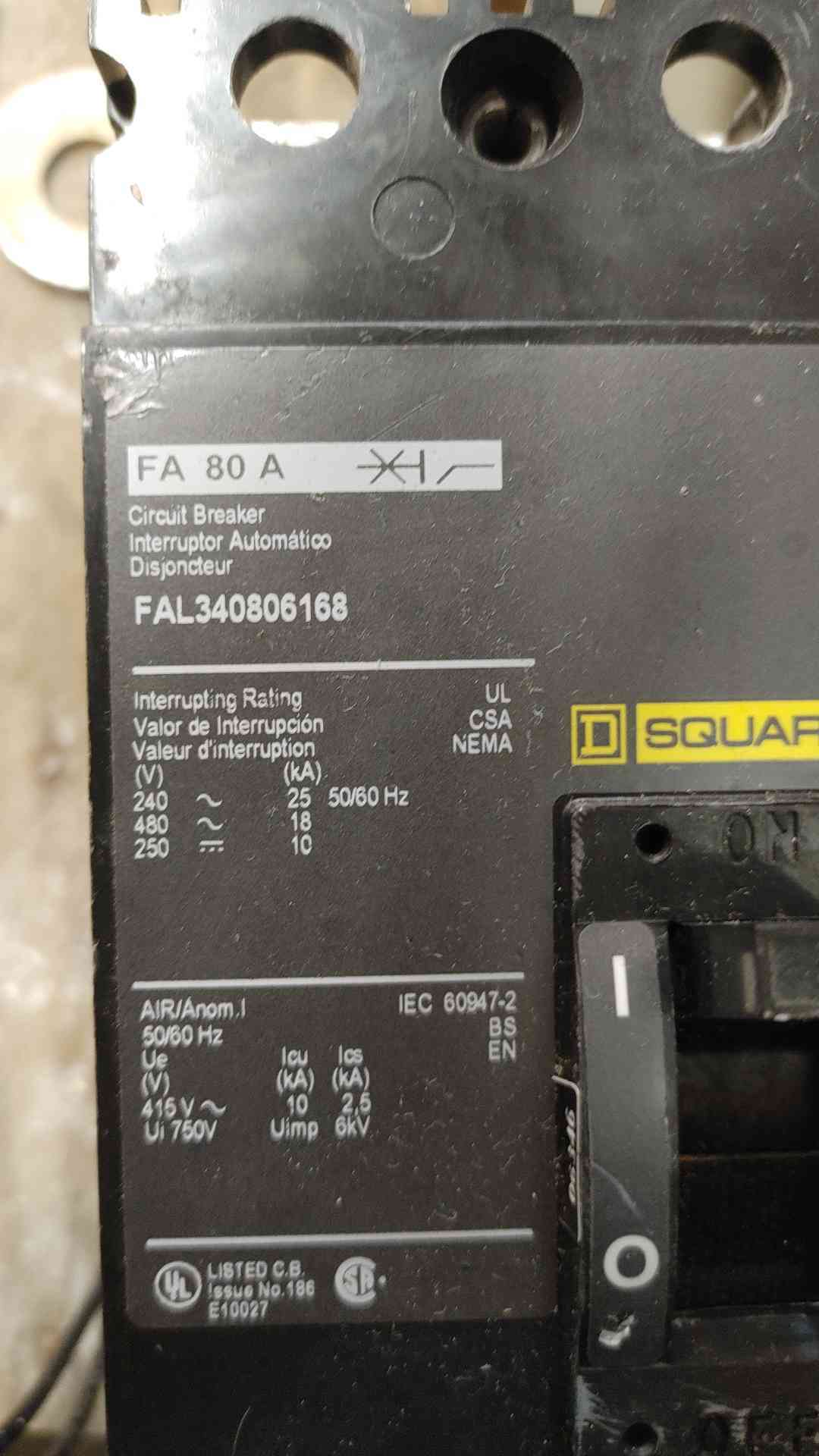Square D Circuit Breaker FAL340806168 80A 3POLES 480V (SKU: 110243)