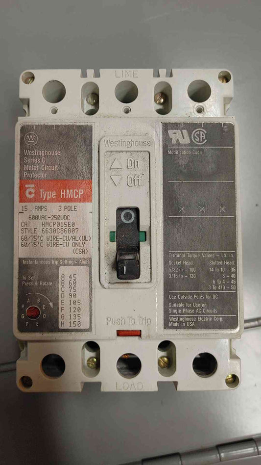 Westinghouse Series C Motor Circuit Breaker Protector 15A 3POLES 600V (SKU: 110235)