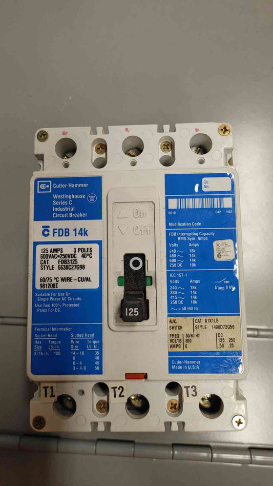 Cutler-Hammer FDB3125 Series C Industrial Circuit Breaker 125A 3POLES 600V (SKU: 110234)