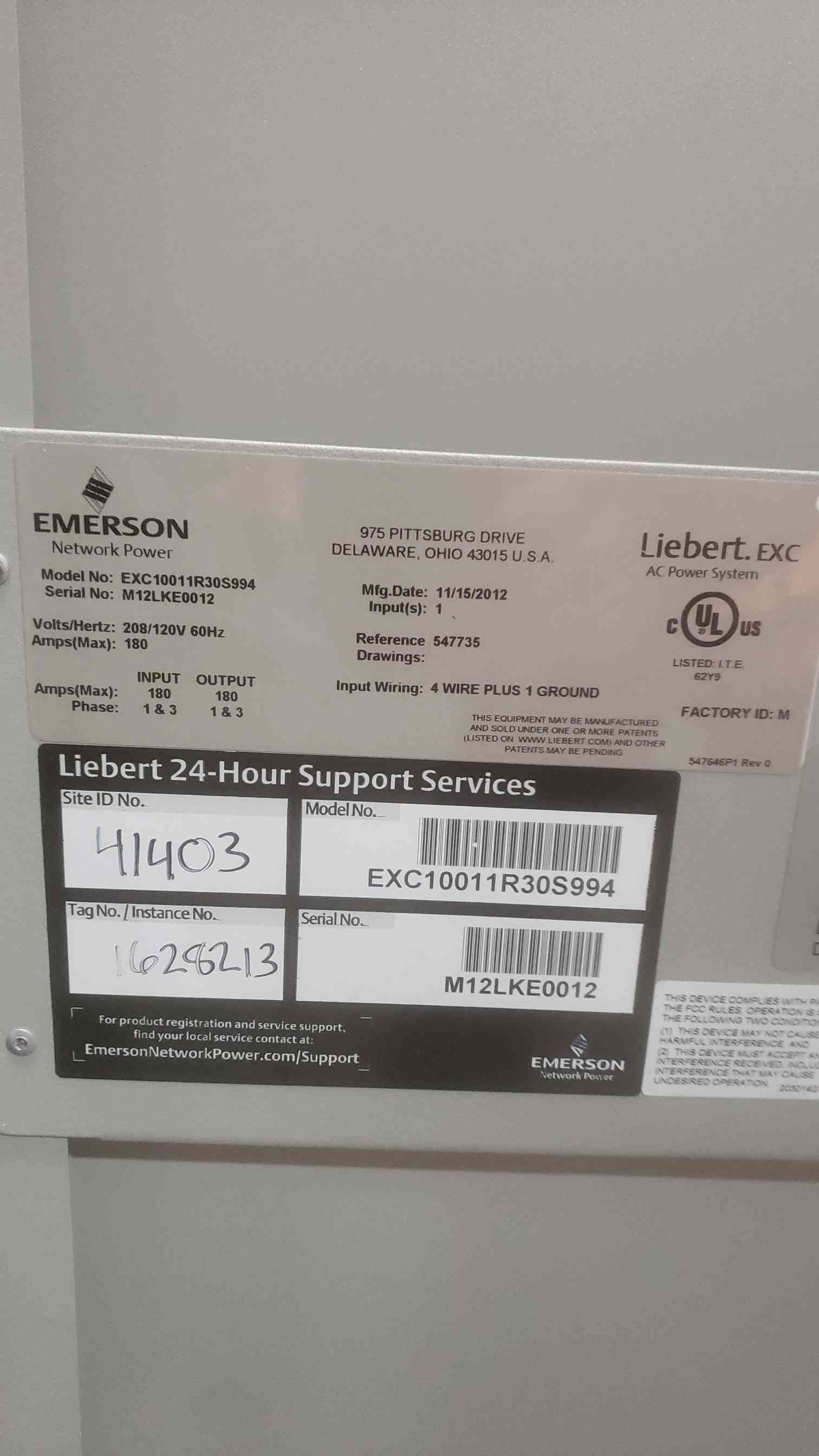 Liebert Vertiv PDU 480V x 208/120V 3PH PPA150 '12 Power Distribution