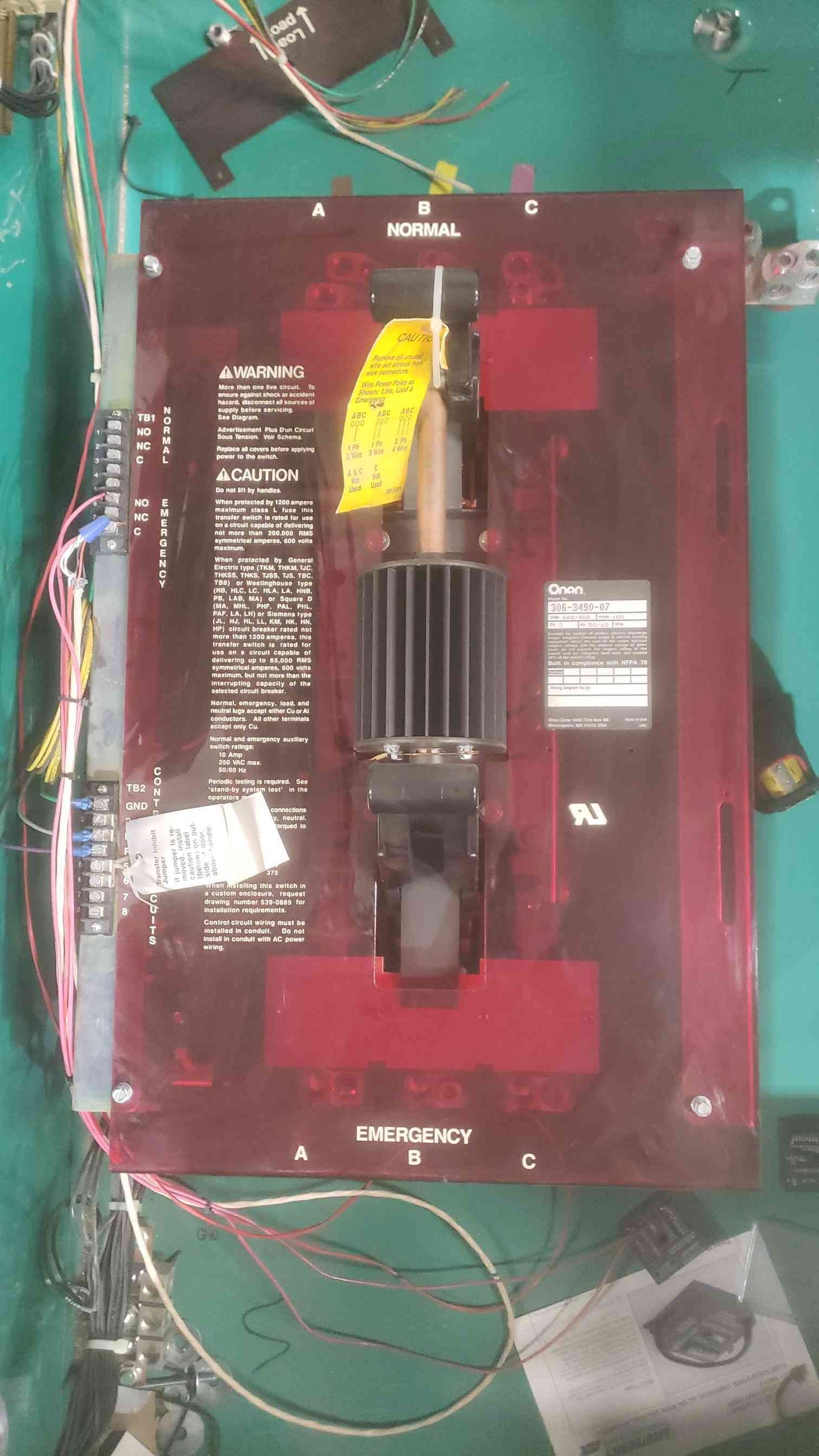 Onan 277/480V 600A ATS 3PH 60Hz Transfer Switch OTCU 600G 15G (SKU: 110838)
