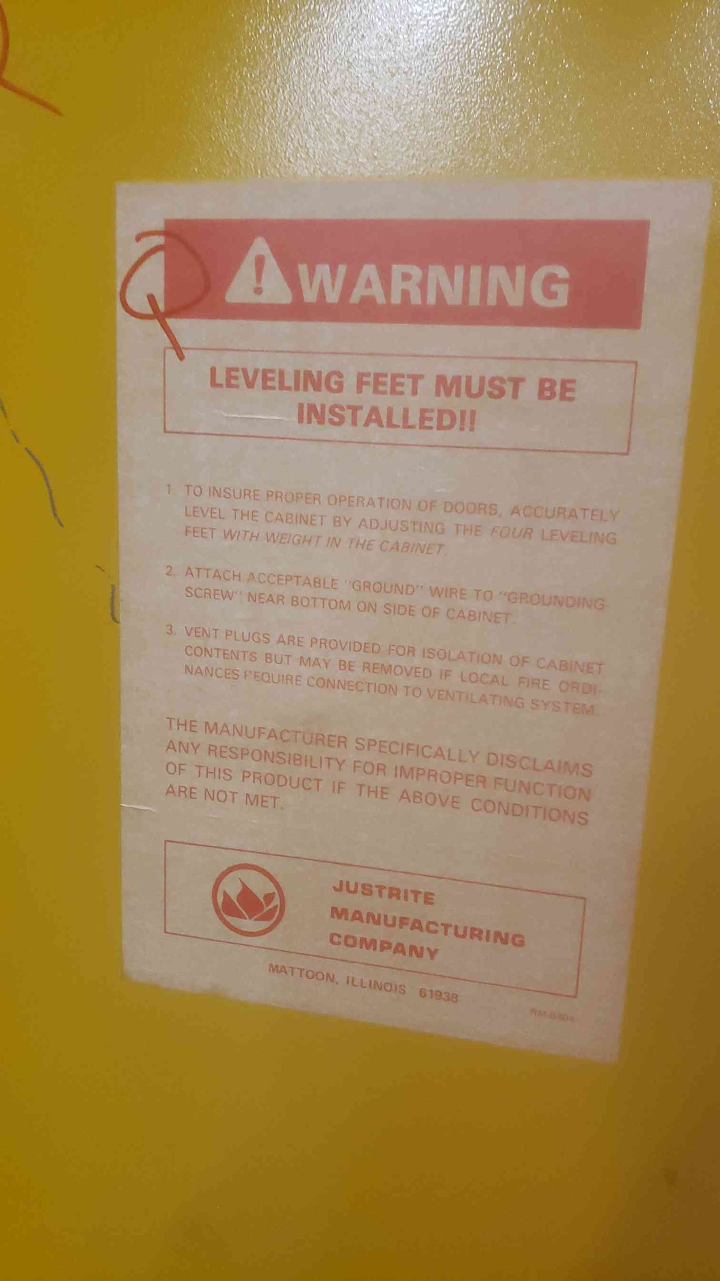 Yellow Justrite Flammable Safety Storage Cabinet (SKU: 110893)