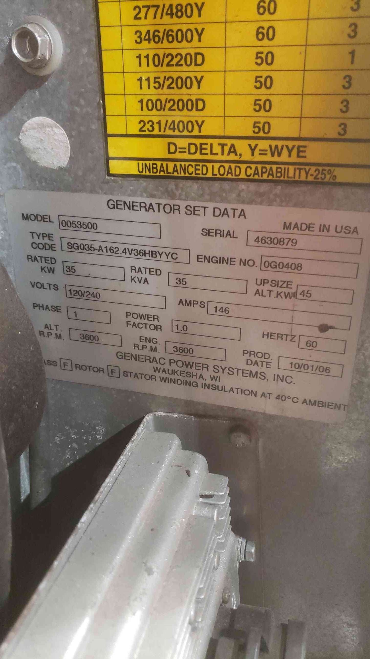 35KW Generac Mitsubishi 1PH Propane Nat Gas Generator 0053500 410.6Hrs (SKU: 110998)