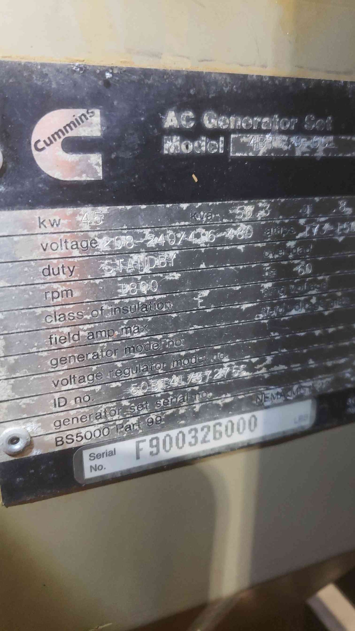 45KW Cummins 1&3PH Diesel Generator 4BT3.9-CC1 874Hrs (SKU: 110997)