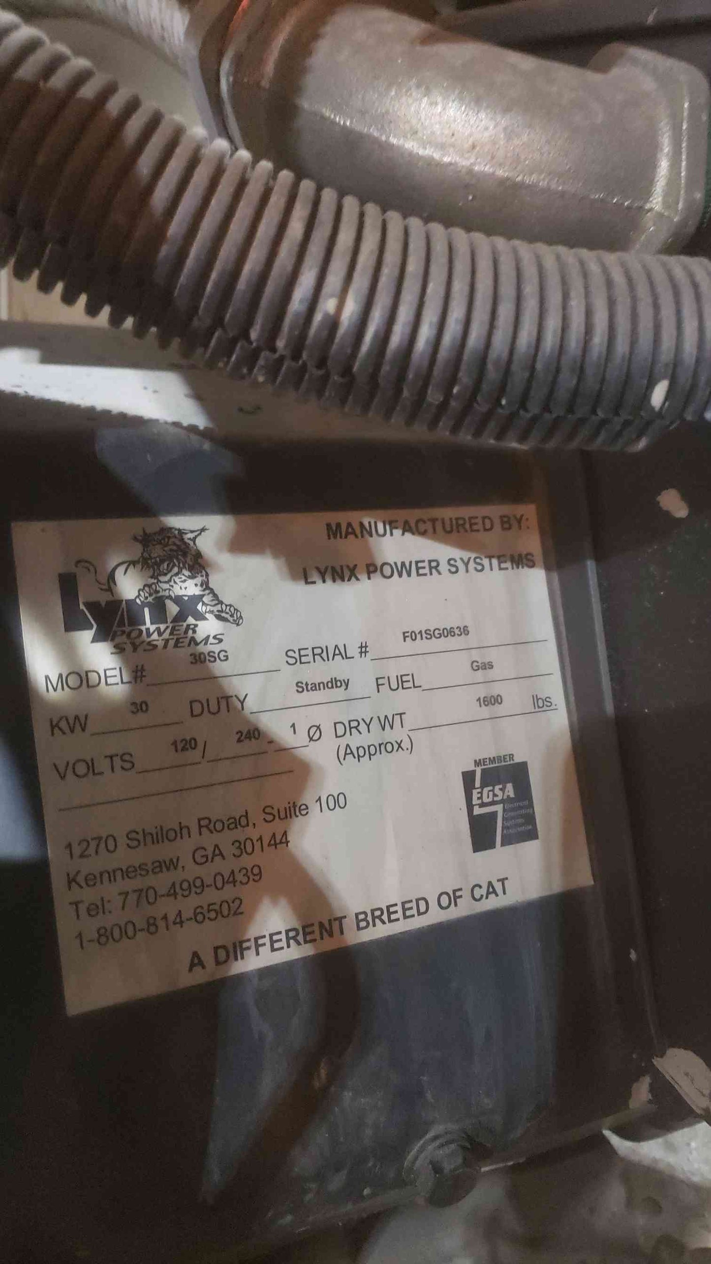 30KW Lynx Ford 1PH LP Nat Gas Generator 30SG 458Hrs (SKU: 110996)