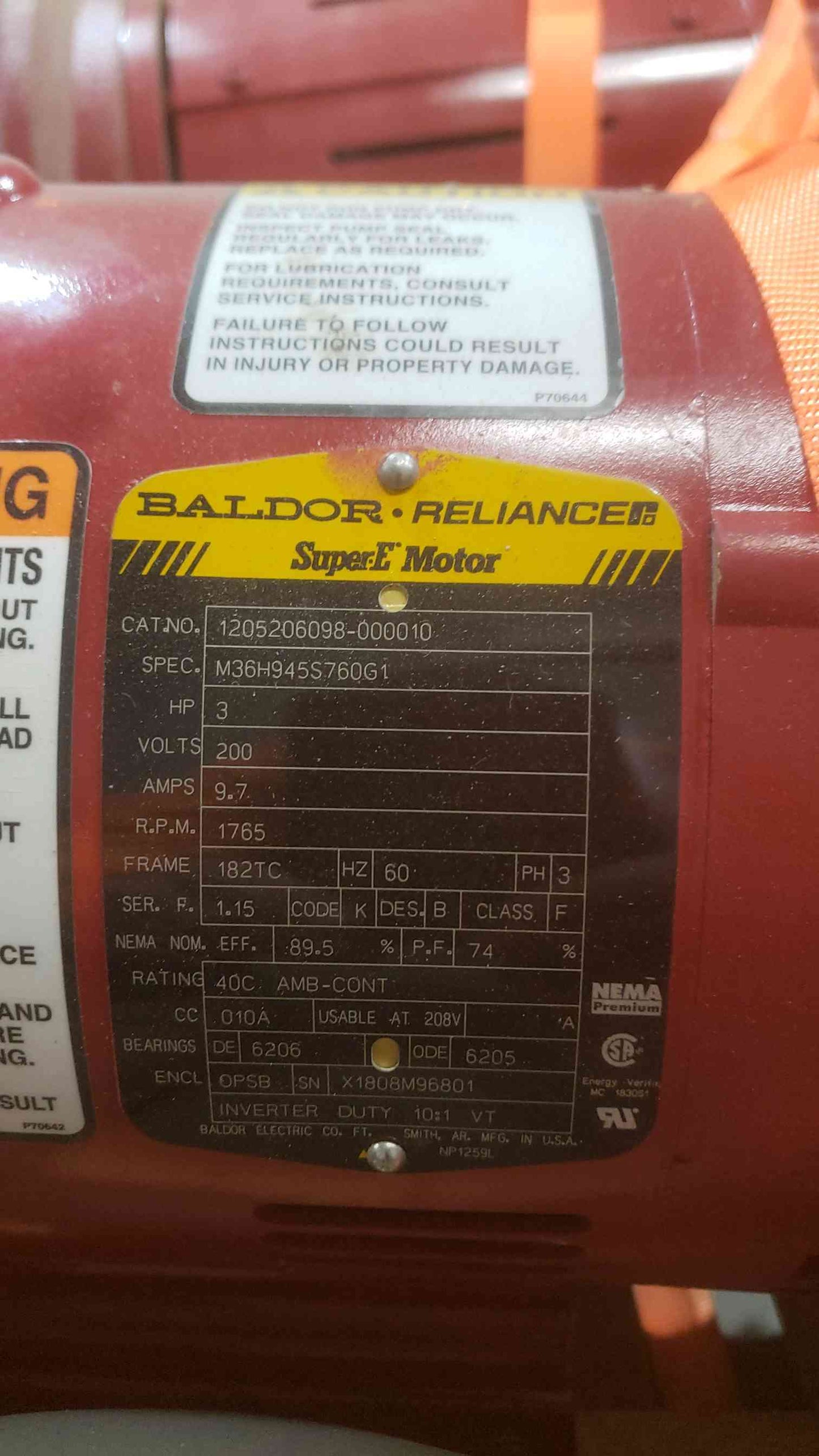 Baldor Reliance 3HP 200V 9.7A Motors w/ Bell & Gossett e-80SC Centrifugal Pump