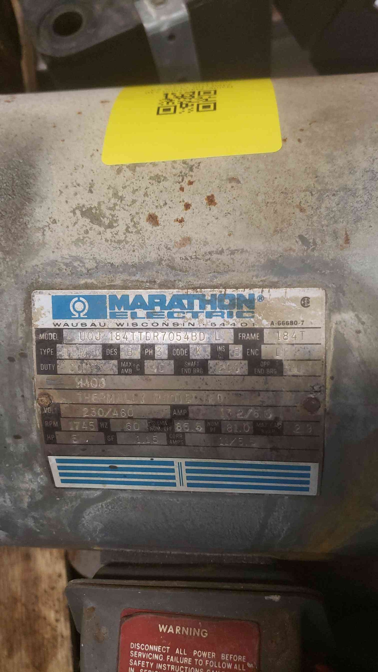 Marathon 230/460 5HP 13.2/6.6A Motor UQJ 184TTDR7054BD L (SKU: 111208)