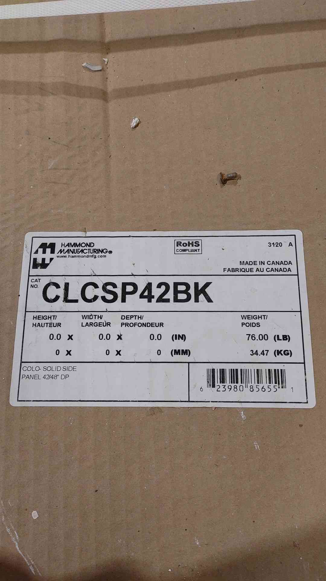 NEW Hammond Manufacturing COLO Server Rack Side Panel 42/48" DP CLCSP42BK (SKU: 111236)