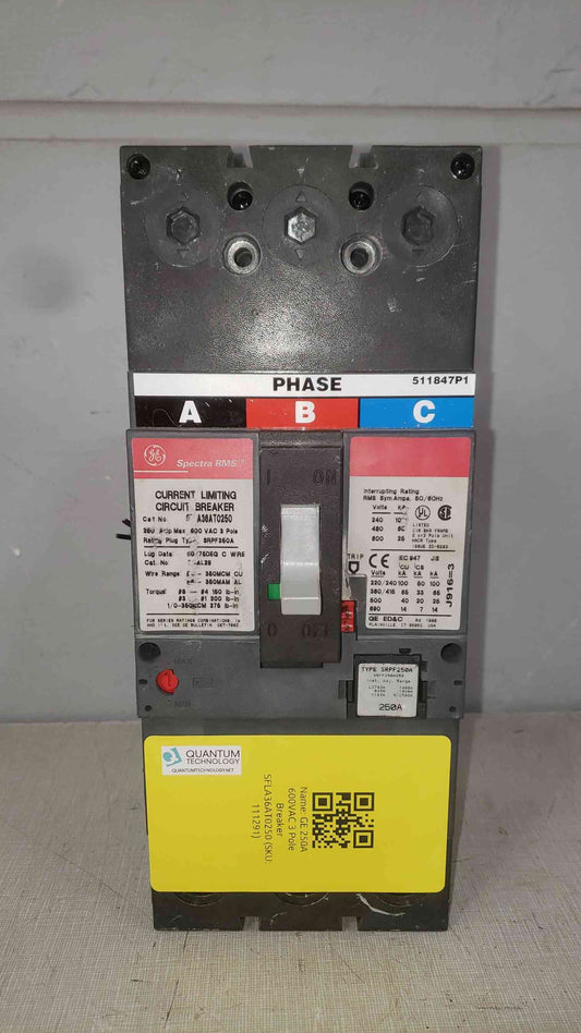 GE 250A 600VAC 3 Pole Breaker SFLA36AT0250 250A Trip