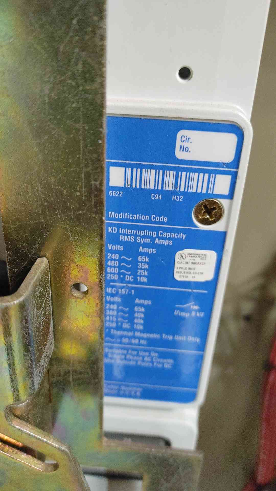 Trane 460V 3PH 250A Motor Control CVSF0199 400A KD35K Breaker & 3 120A CH Contactors (SKU: 111307)