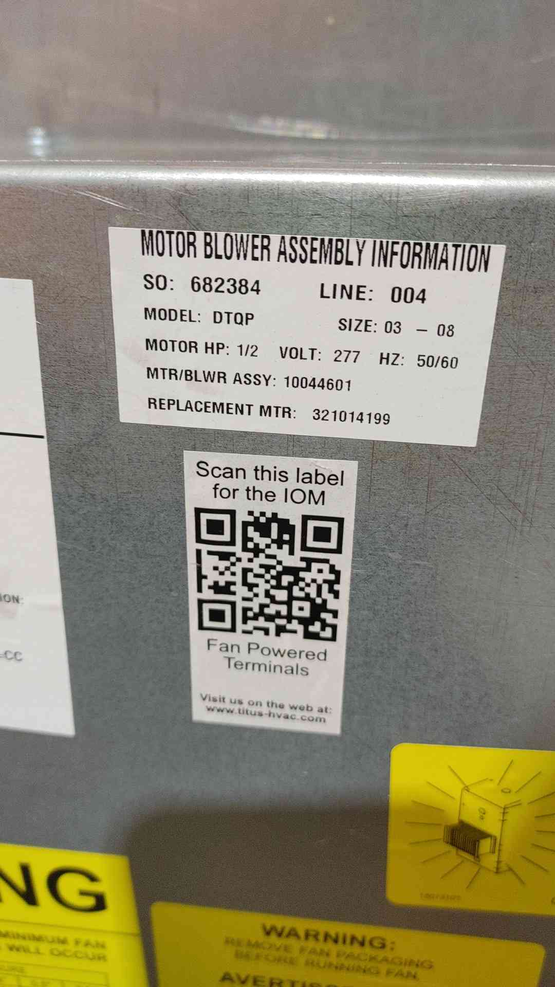 Titus Heating Fan Unit DTQP 480V Multi-Phase 1/2HP (SKU: 111343)
