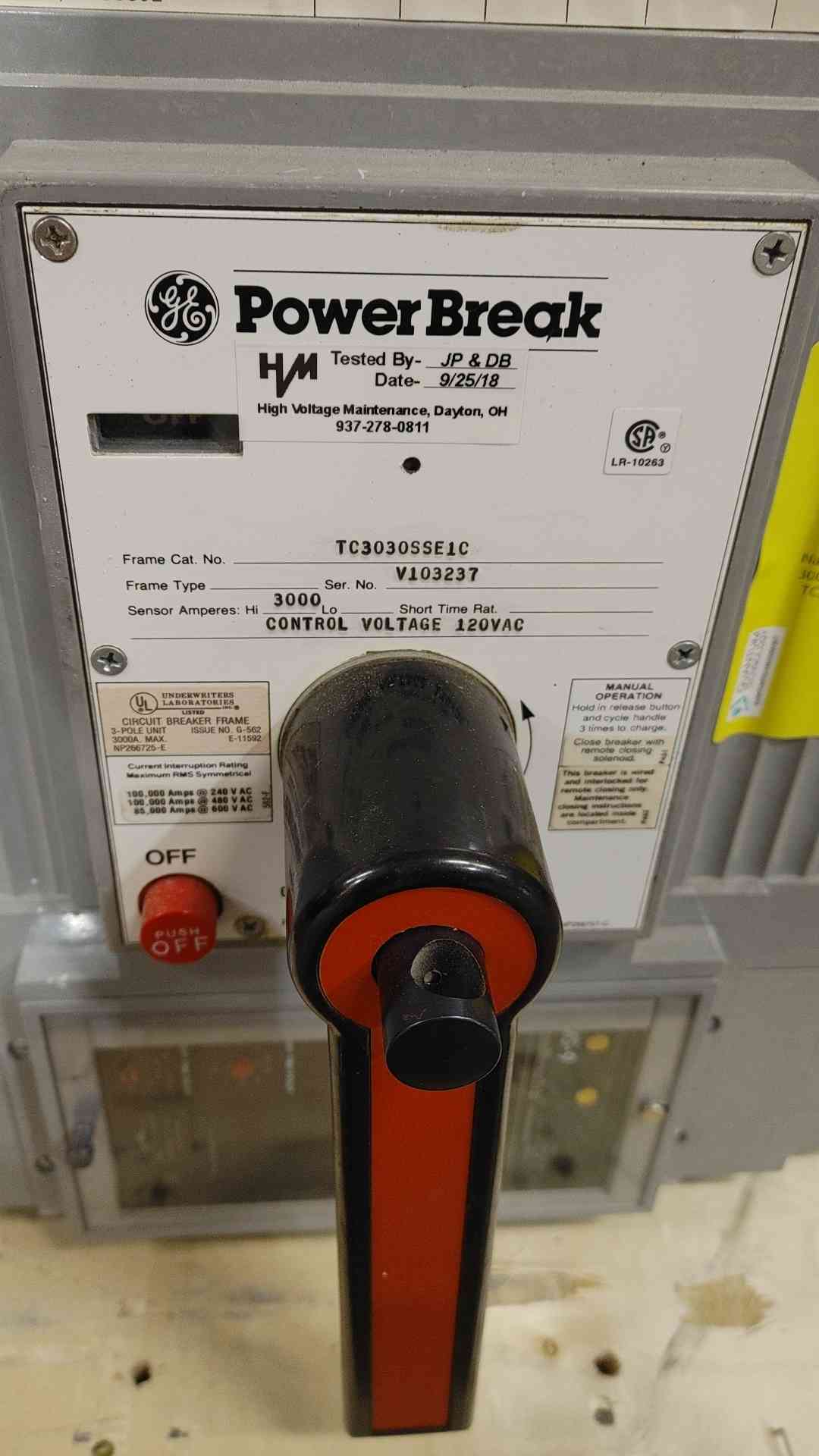 GE PowerBreak 3000A 3 Pole Breaker TC3030SSE1C (SKU: 111362)