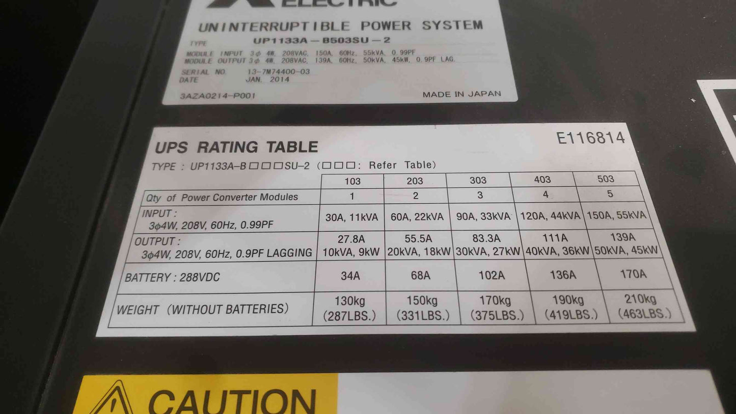 UP1133A 50KVA UPS W/ Battery Cabinet Diamond Series Mitsubishi (SKU: 110890)