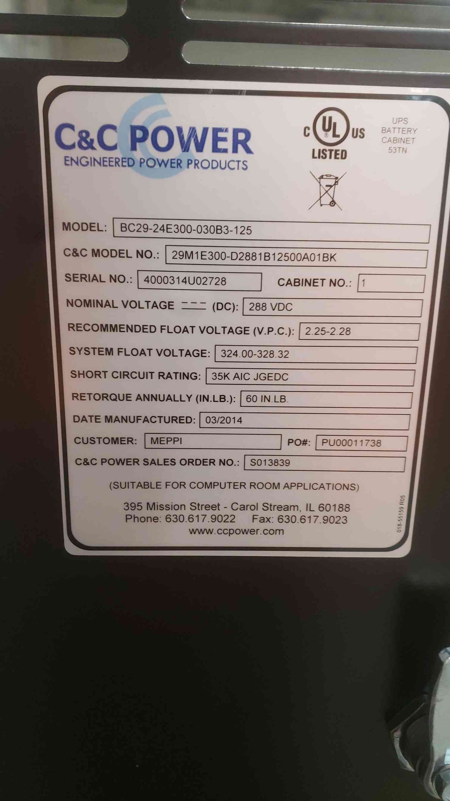 UP1133A 50KVA UPS W/ Battery Cabinet Diamond Series Mitsubishi (SKU: 110890)