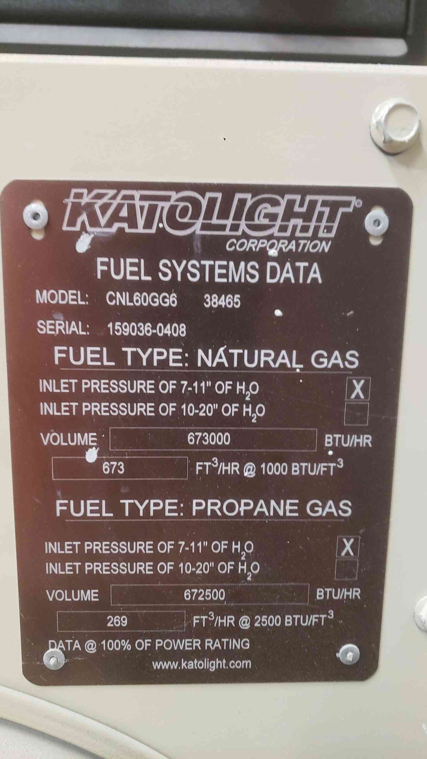 60KW KATOLIGHT 5.7L GM CNL60GG6 1&3PH Nat Gas LP 250Hrs TESTED (SKU: 111427)