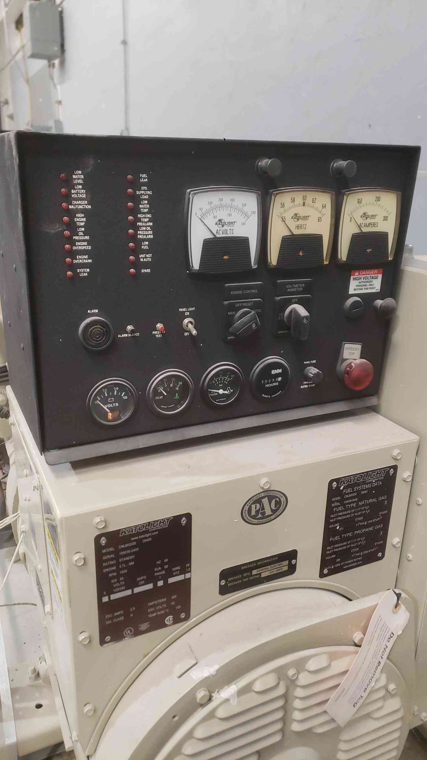 60KW KATOLIGHT 5.7L GM CNL60GG6 1&3PH Nat Gas LP 250Hrs TESTED (SKU: 111427)