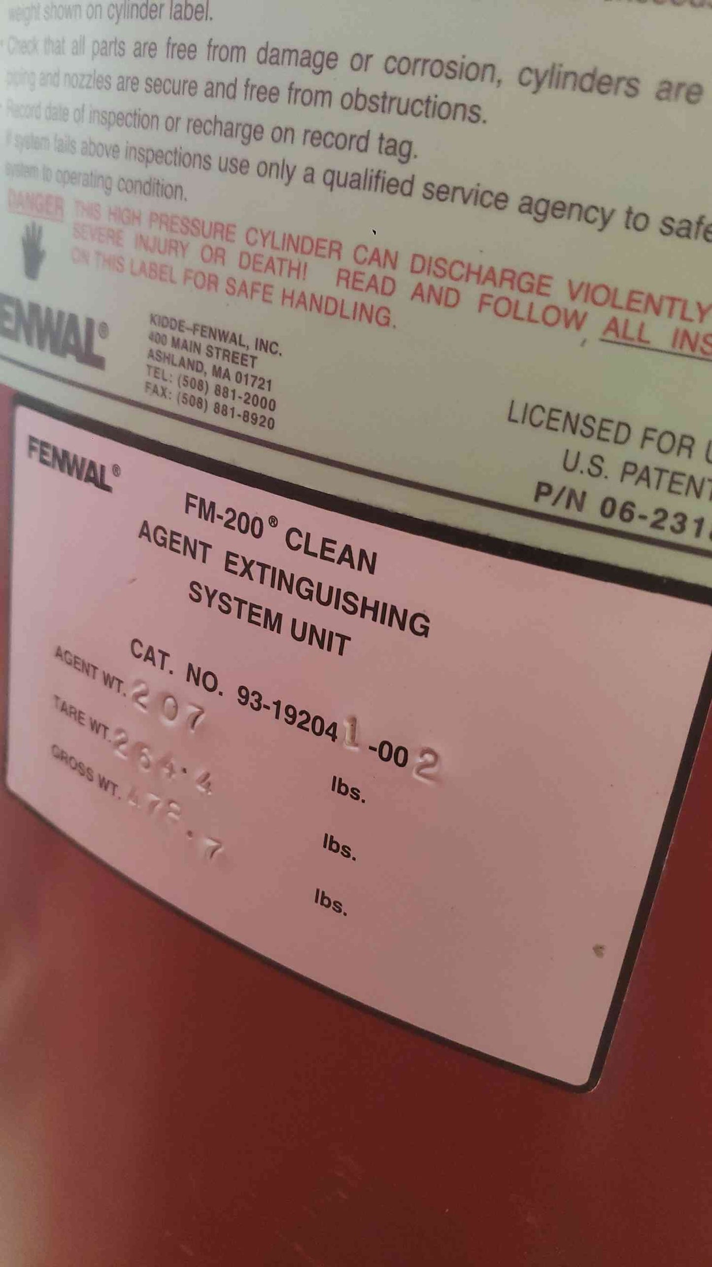 Fenwal 207 LBS Agent FM-200 Fire Suppression System (SKU: 111453)