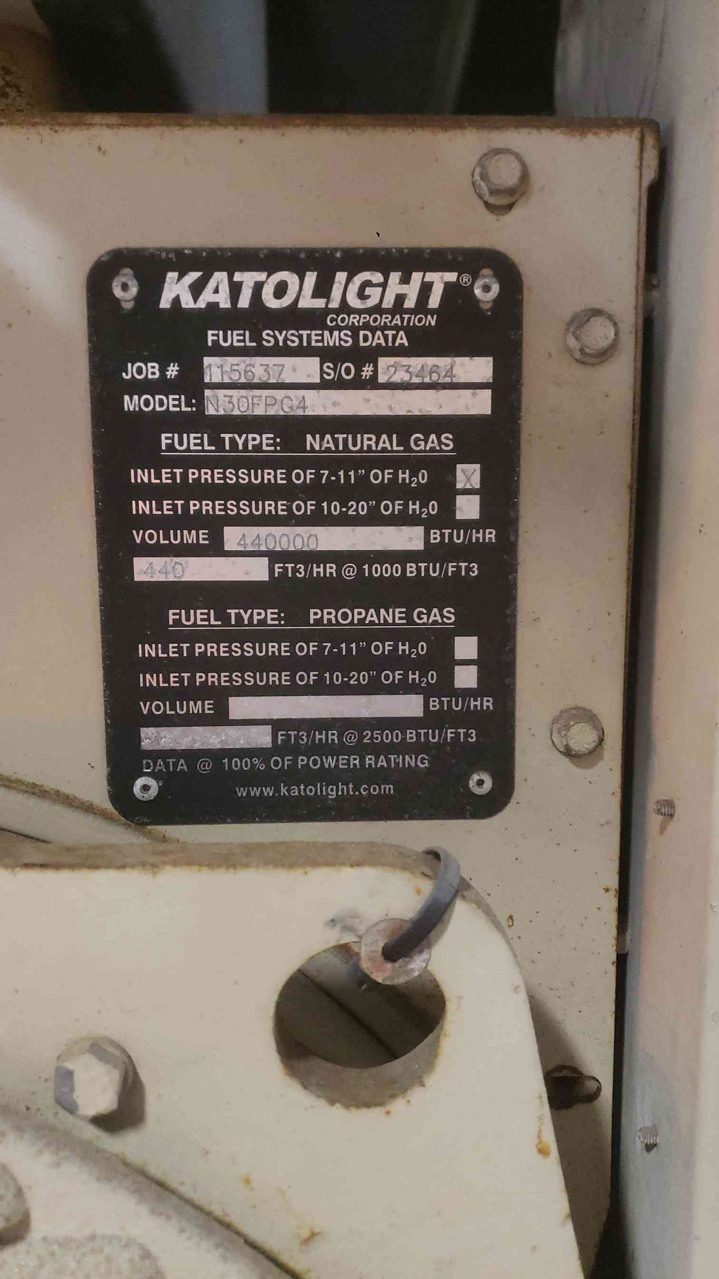 30KW KATOLIGHT 3PH Nat Gas LP Generator N30FPG4 312Hrs (SKU: 111465)