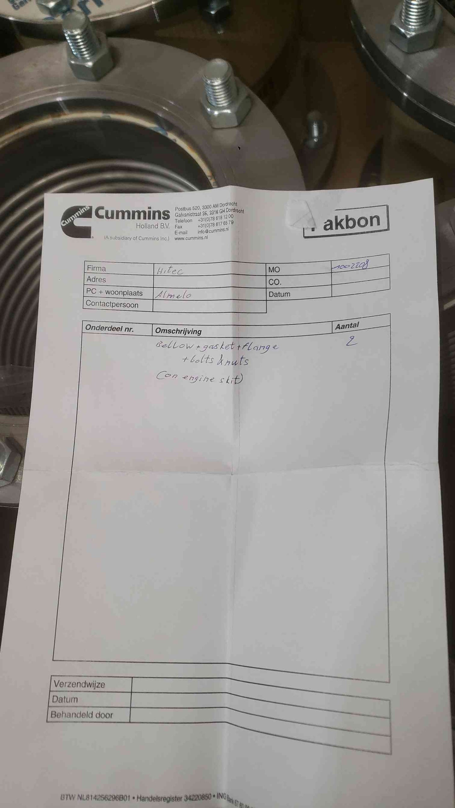 NEW Cummins Engine Bellow/Gasket W/ Flange & Hardware (SKU: 111516)