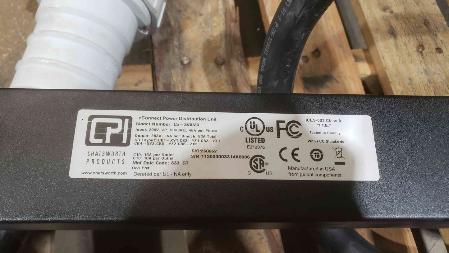 CPI 208V 12 Plug In PDU Strip L5-3V0M3 (SKU: 111846)
