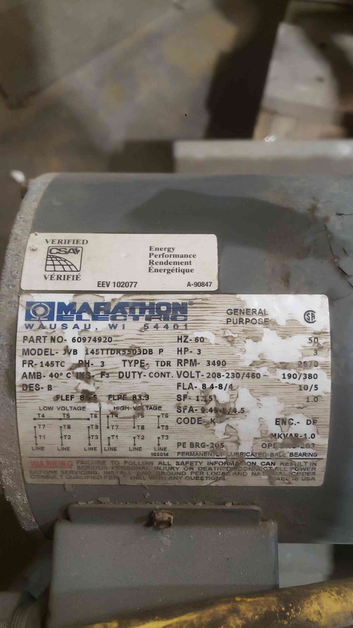 Marathon 3HP 208-230/460 3PH Motor & Pump JVB 145TTDR5503DB P (SKU: 111914)