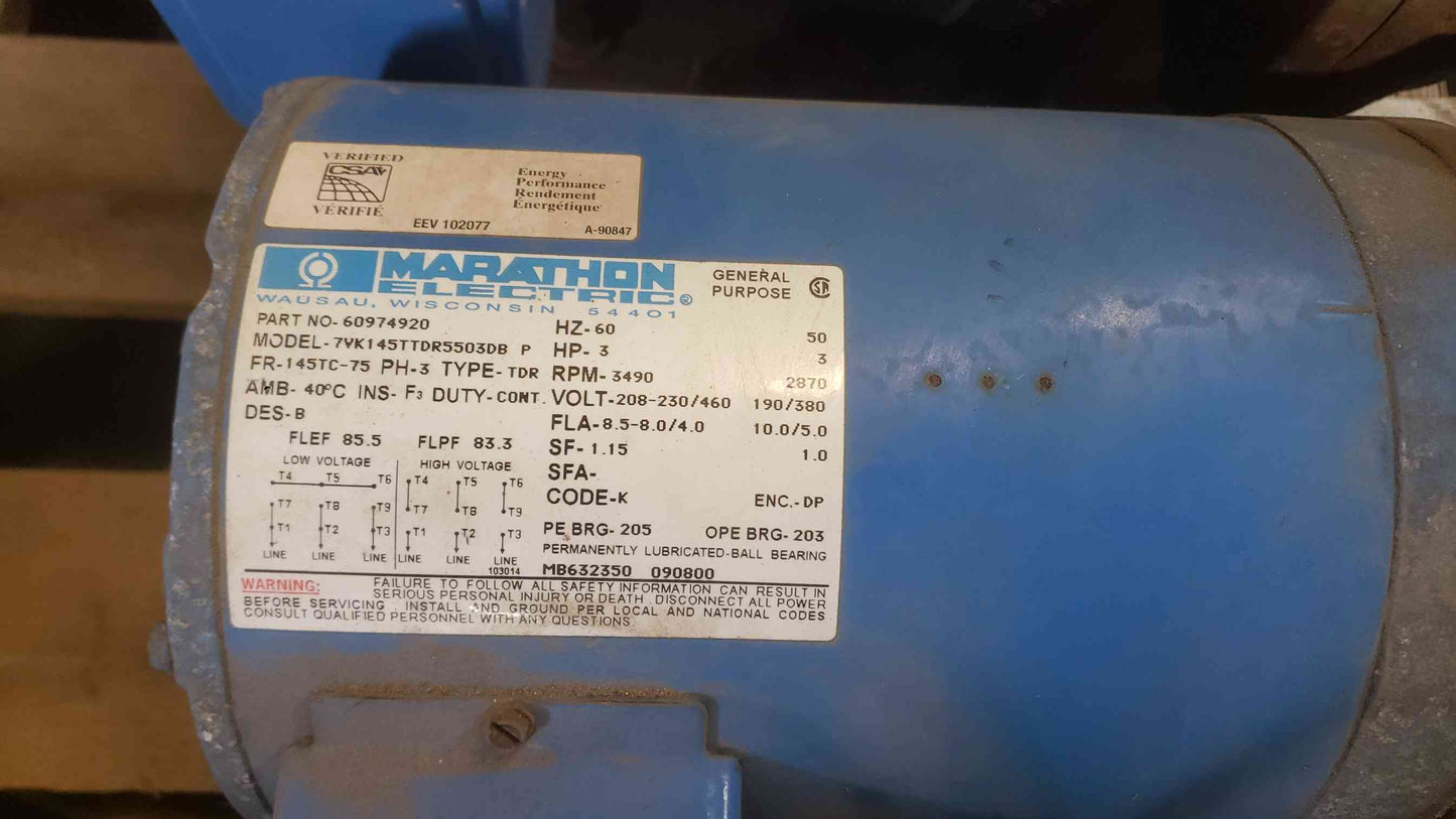 Marathon 3HP 208-230/460 3PH Motor & Pump 7VK145TTDR5503DB P (SKU: 111916)