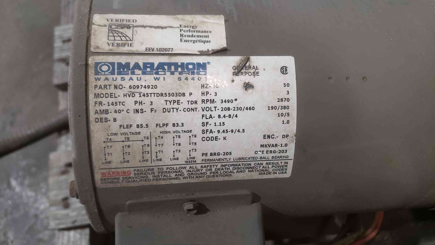 Marathon 3HP 208-230/460 3PH Motor HVD 145TTDR5503DB P (SKU: 111920)