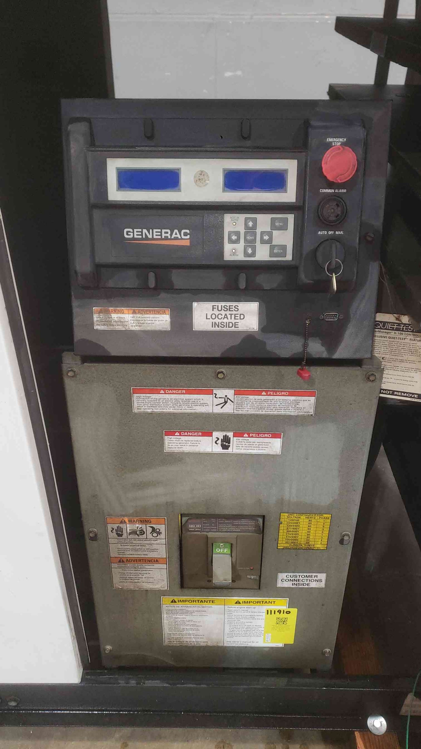 80KW Generac QT080460NSN 120/208 275A 3PH LP Nat Gas 0.2 Hrs '10 TESTED (SKU: 111910)