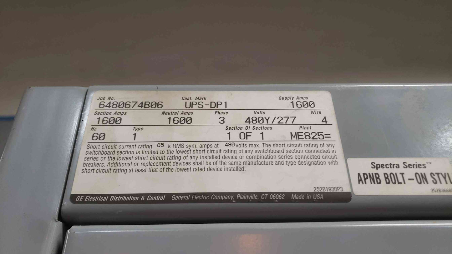 GE Spectra 1600A 480Y/277 3PH 60Hz Panelboard W/ 6 Breakers (SKU: 111966)