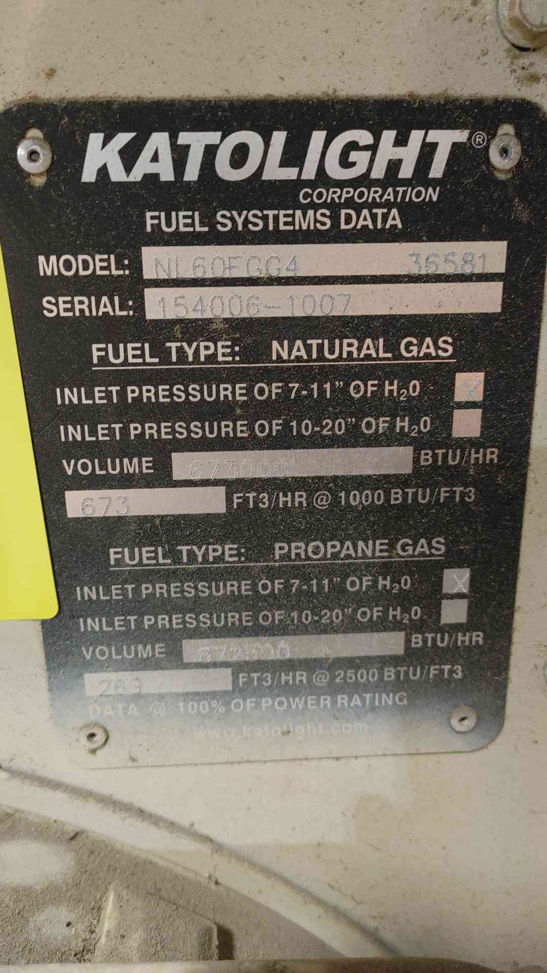 60KW Katolight NL60FGG4 120/240 250A 1PH NG/LP 393.3 Hrs. (SKU: 112059)