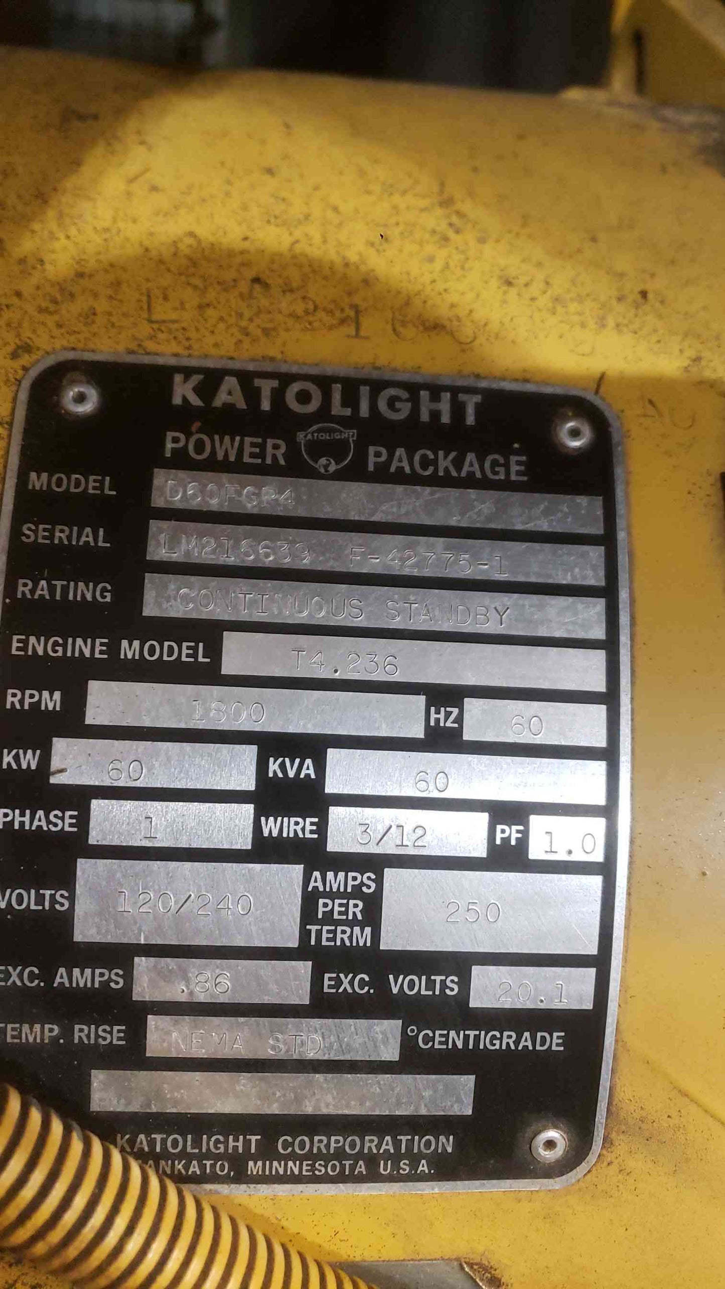 60KW Katolight Perkins D60FGP4 1&3PH Diesel 1728 Hrs TESTED (SKU: 112060)