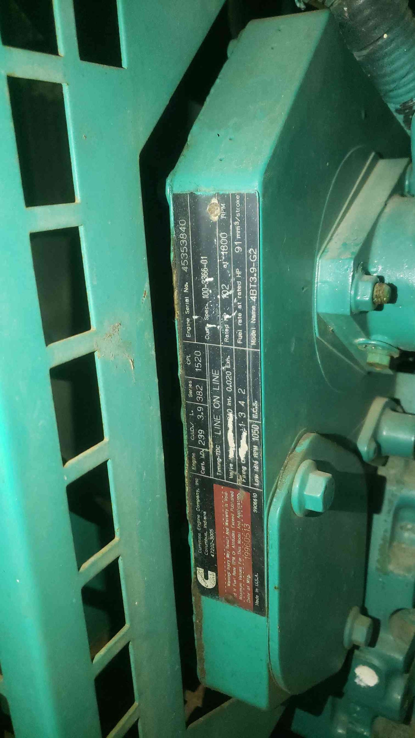 50KW Cummins 4BT 50DGCA 1&3PH Diesel 778 Hrs '96 (SKU: 112084)