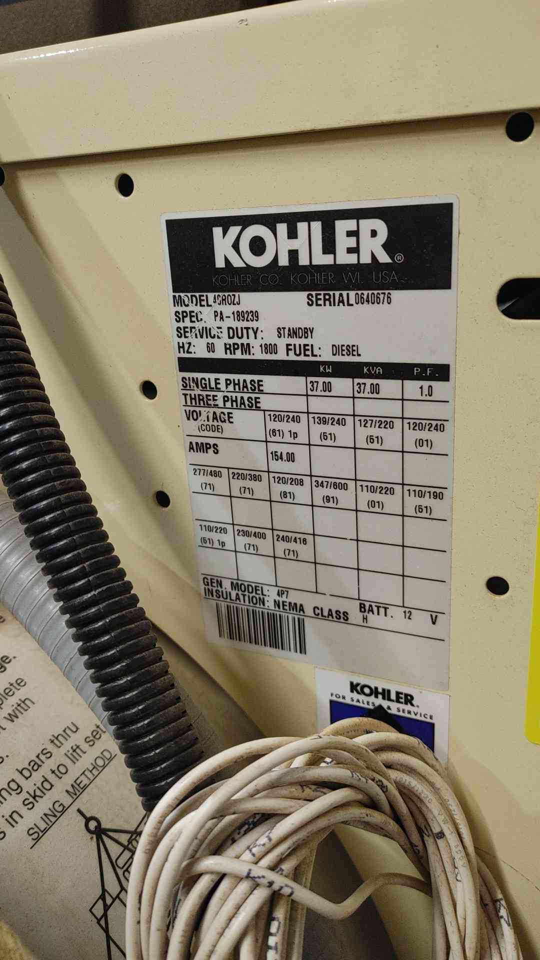 37KW 40KW John Deere 4039 KOHLER 40R0ZJ 1&3PH Diesel 1708 Hrs Tested (SKU: 112061)