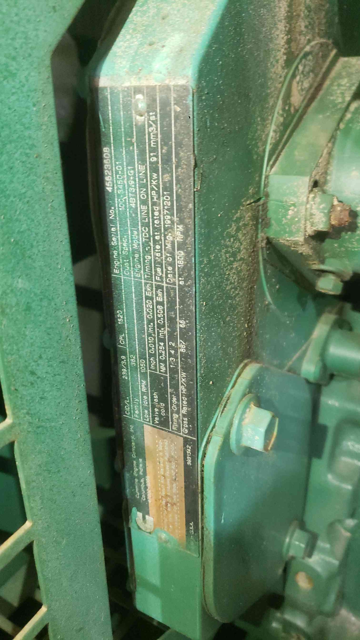 50KW Cummins 4BT 50DGCA 1&3PH Diesel 861 Hrs '97 (SKU: 112085)