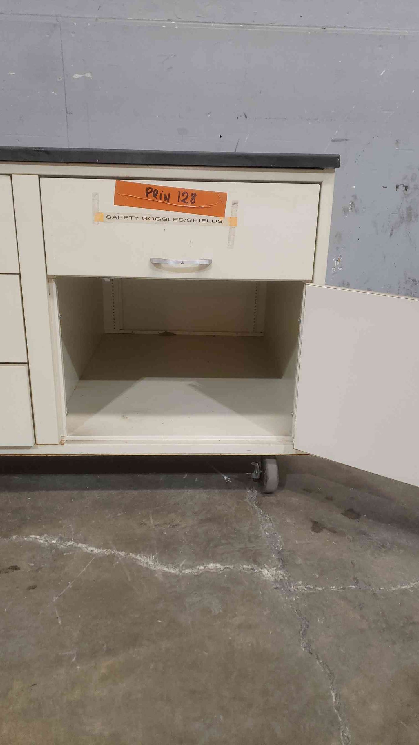 4' Kewaunee Sitting Height Rolling Lab Desk W/ 4 Drawers 1 Door (SKU: 112101)