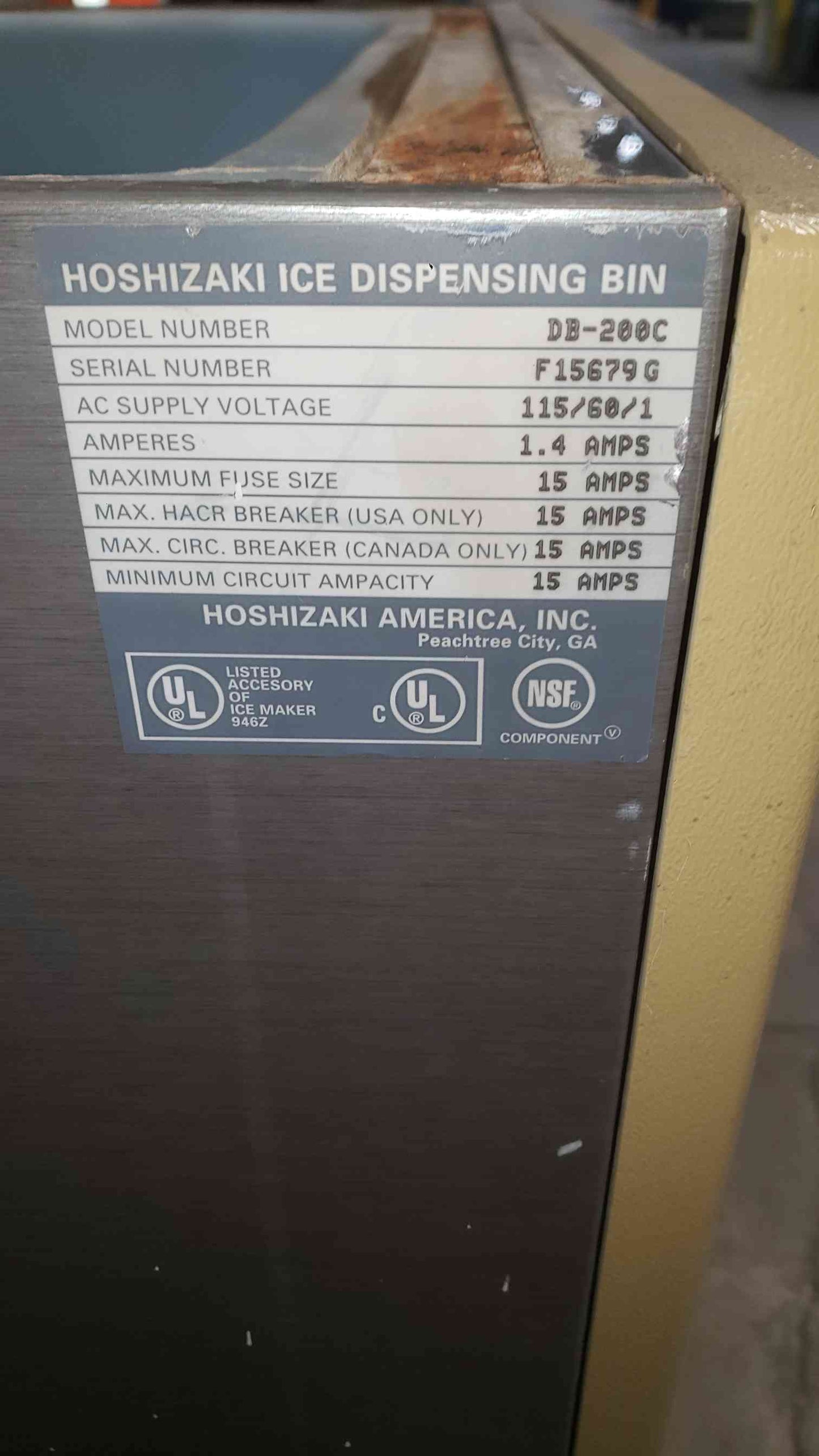 AS IS Hoshizaki 115VAC 60Hz 1PH Ice Dispensing Bin DB-200C (SKU: 112137)