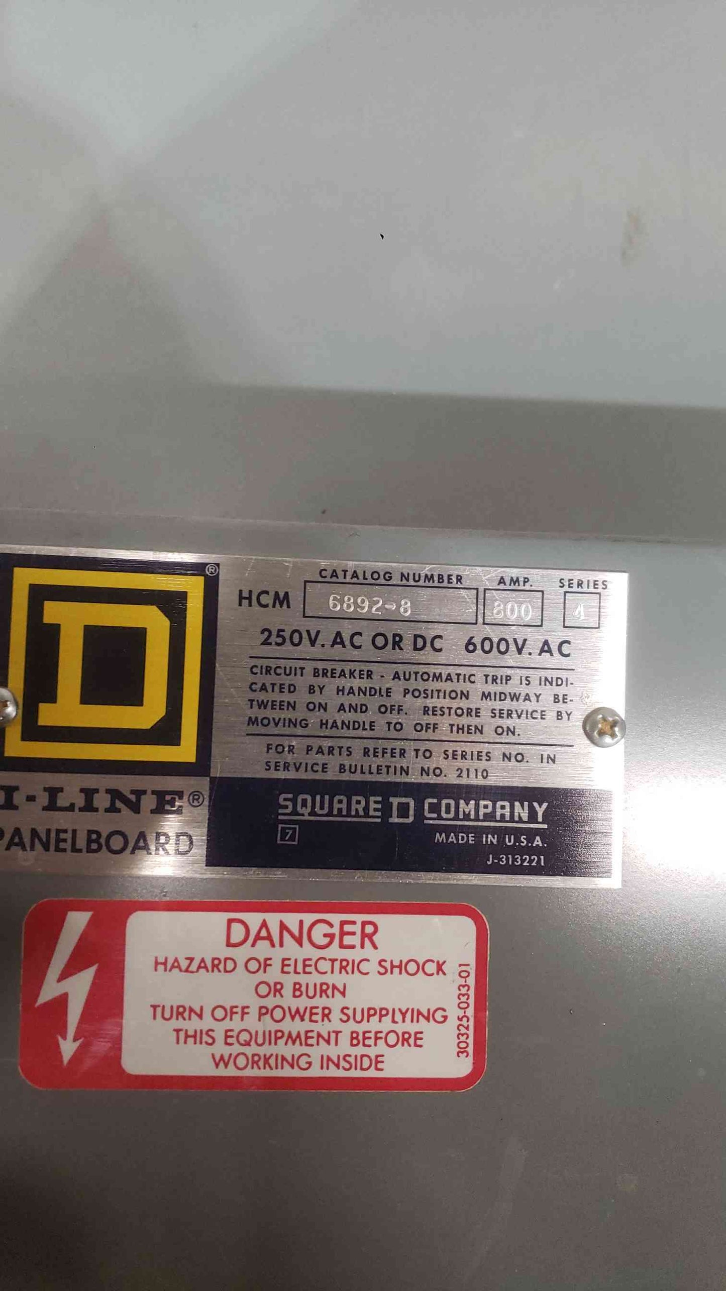Square D 800A Series 4 I-Line Panelboard HCM 6892-8 480-600v Max V (SKU: 112154)