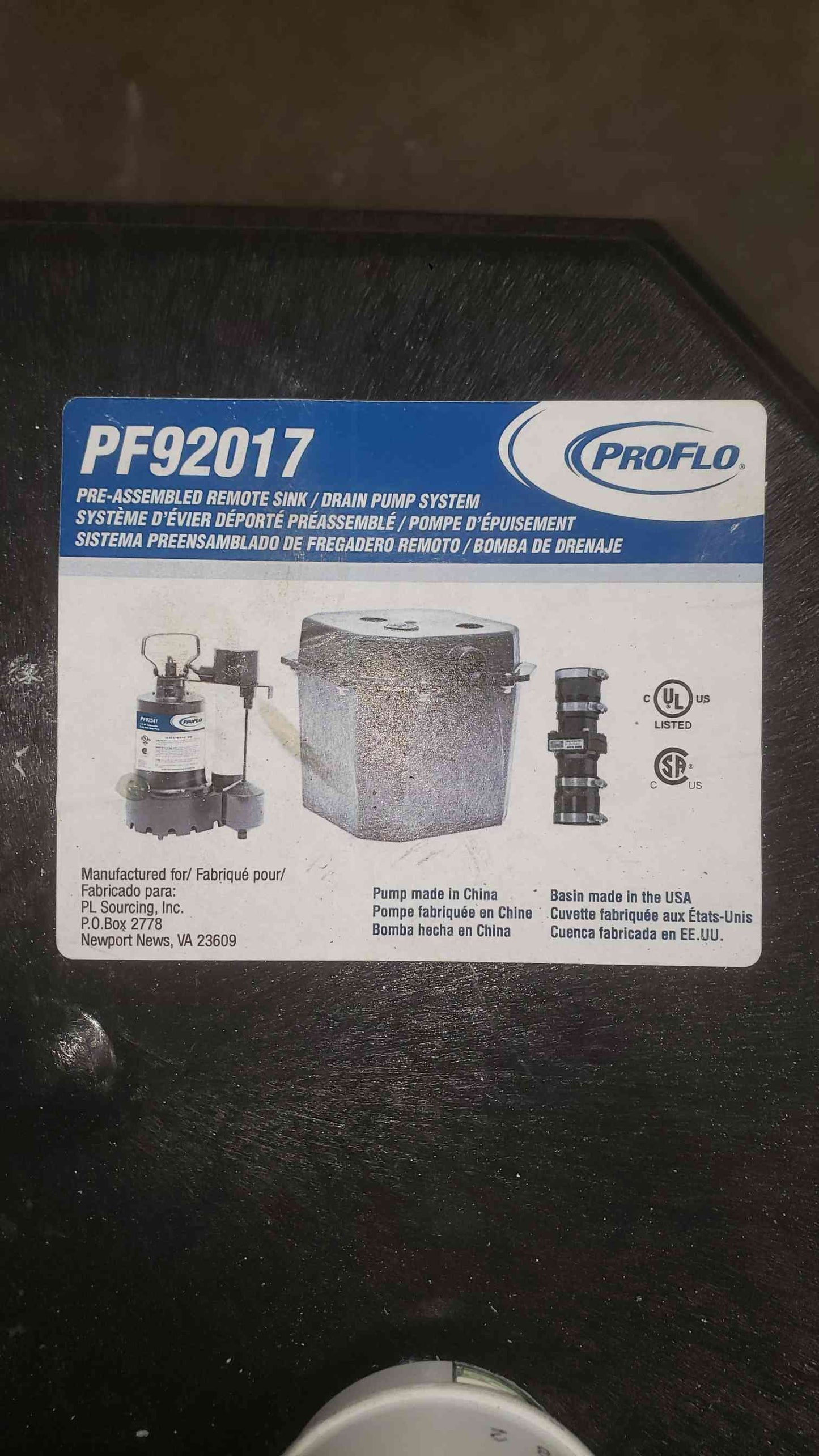 PROFLO Pre-Assembled Remote Sink/Drain Pump System PF92017 (SKU: 112152)