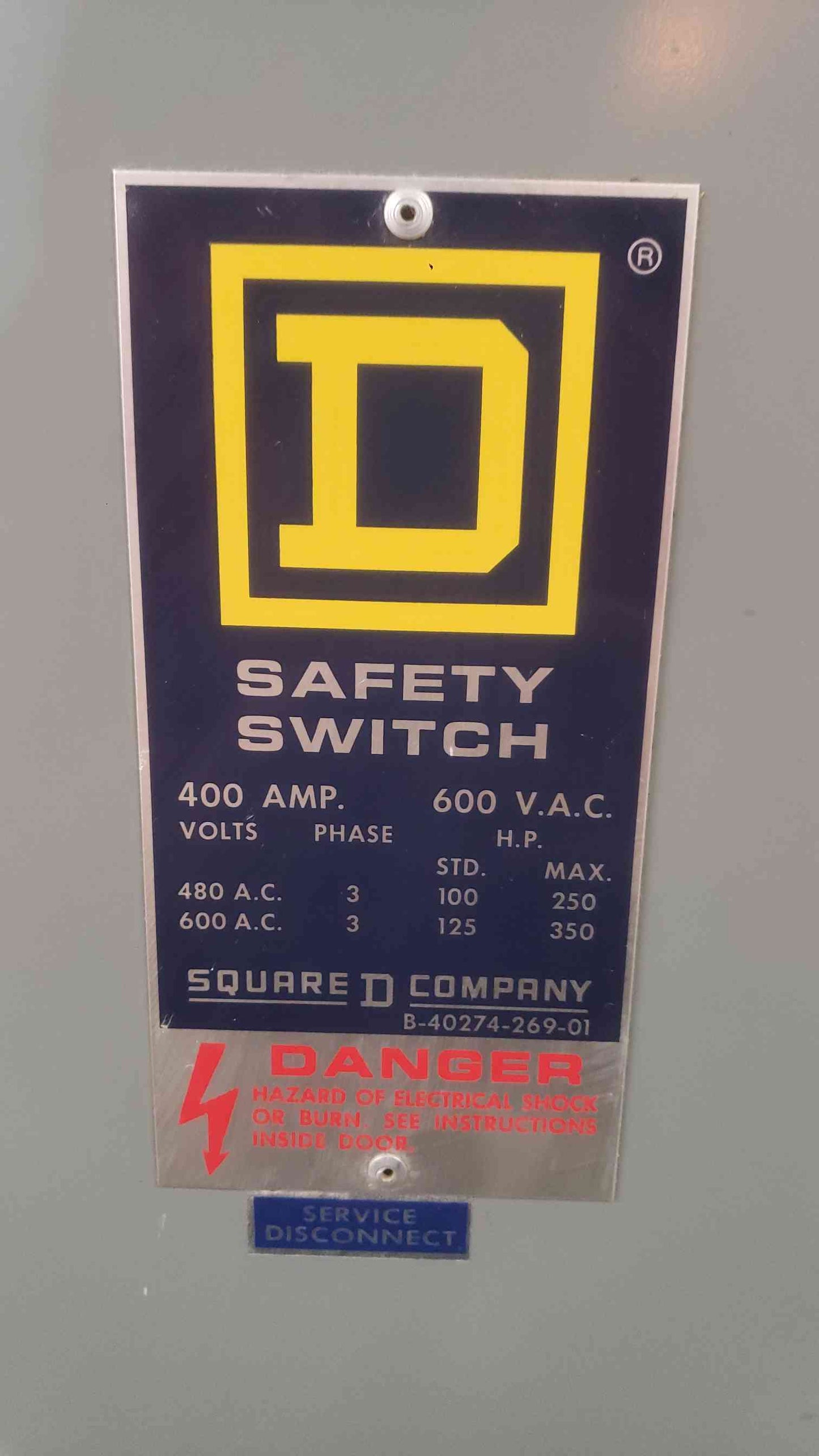 Square D 400A 600VAC 3PH Safety Switch (SKU: 112336)