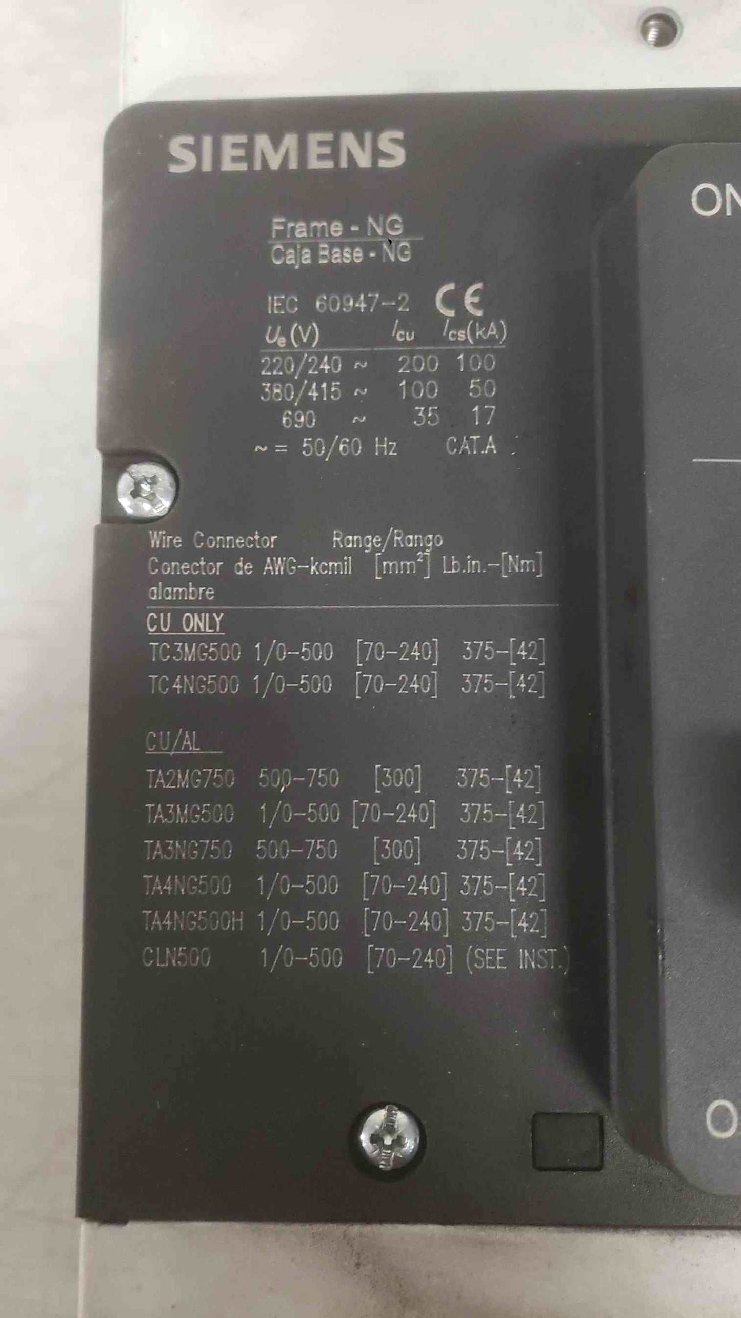 Siemens 1200A 600V 3 Pole Breaker LNX3N120MA4UCX5 (SKU: 112382)