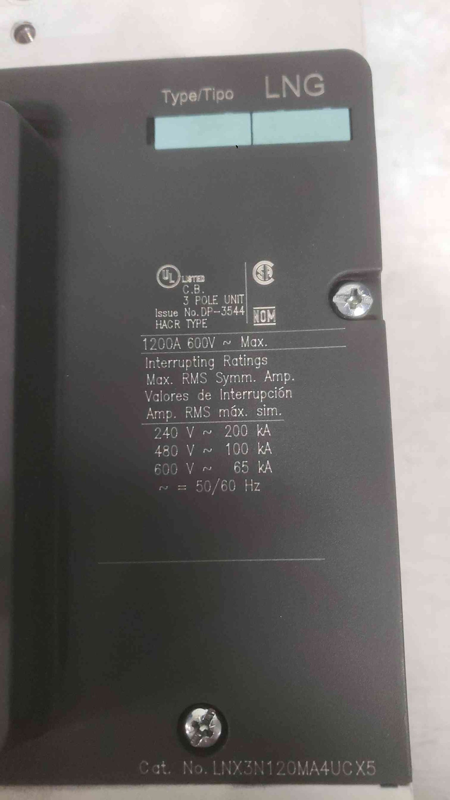 Siemens 1200A 600V 3 Pole Breaker LNX3N120MA4UCX5 (SKU: 112382)